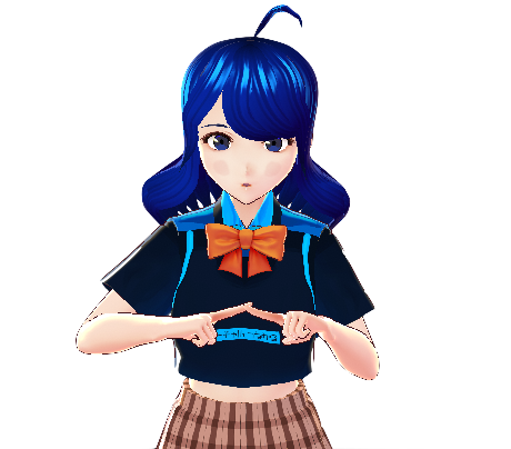 Sharen's OC doing an UwU pose with fingers touching each others